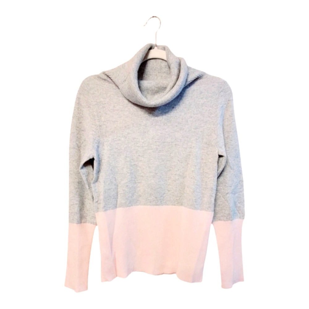 Esthēme 100% Cashmere Colorblock Cowl Neck Sweater Heather Gray Blush Pink - Picture 13 of 14